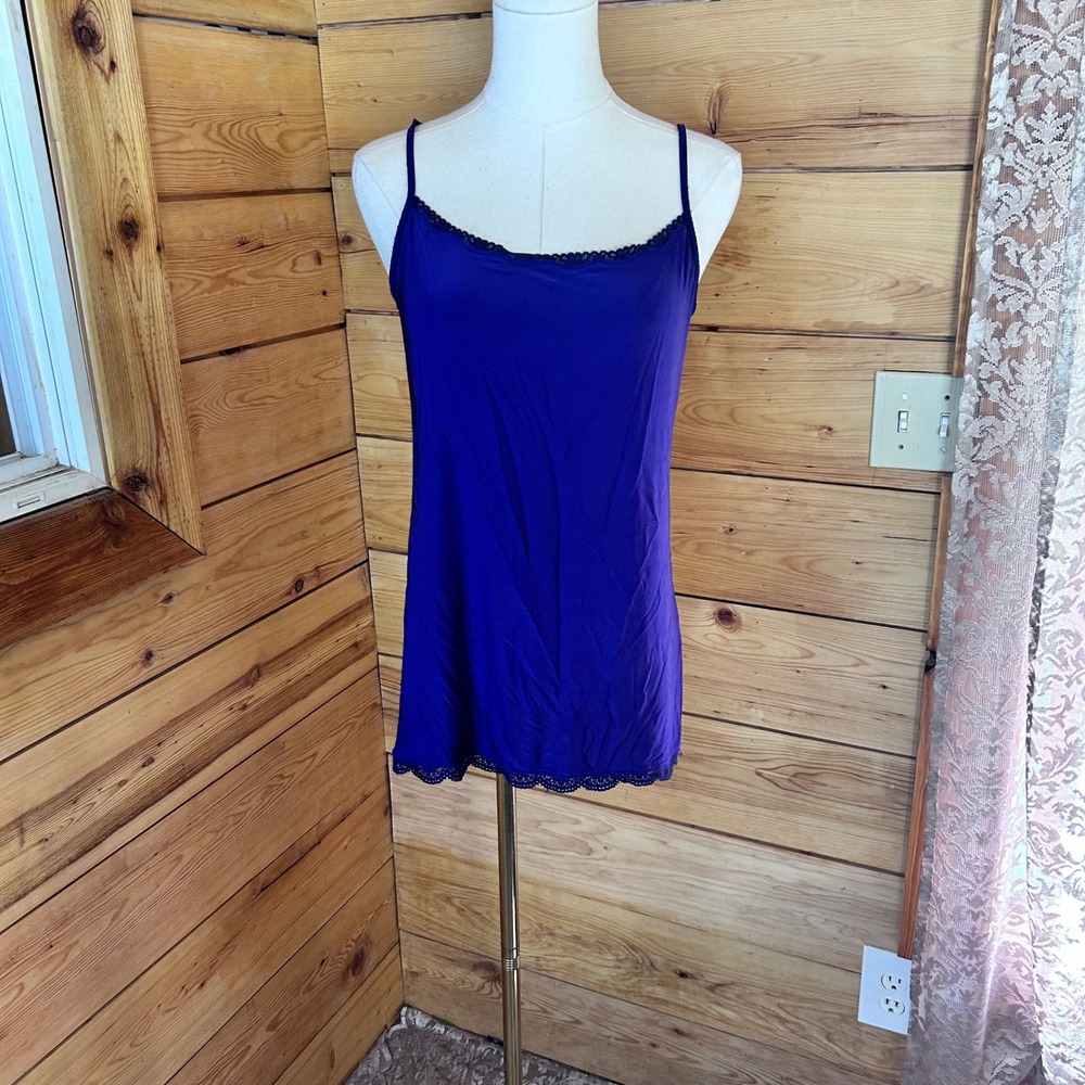 Camisole Tank Top Women Extra Large Royal Blue Purple Lace Trim Longline Jockey
